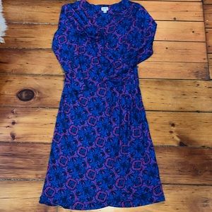 Hatley Wrap Dress purple and blue print size 6. Office, jersey knit wrap, cotton